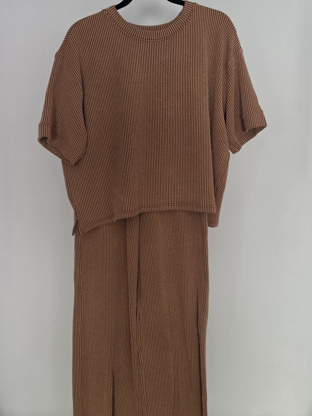Zenana Outfitter Relaxed Ribbed Knit Set in Brown Size S